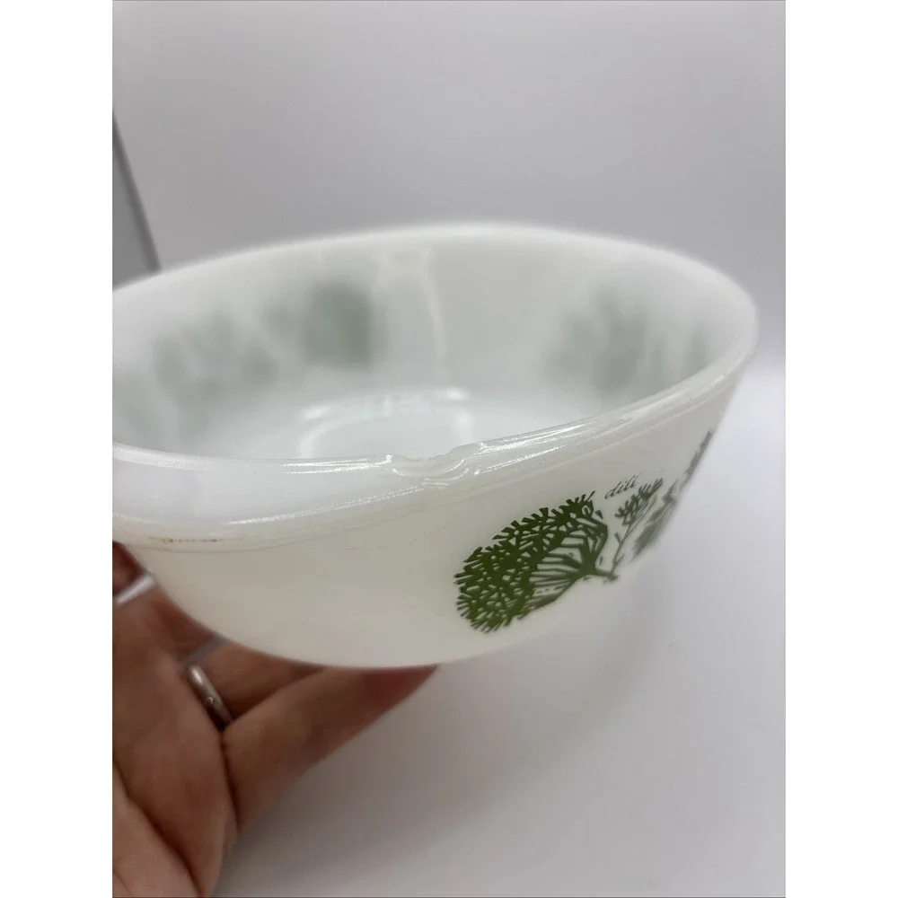 Vintage Glasbake J514 Green Herbs 2‎ Quart Casserole Baking Dish w/ Lid, Chipped
